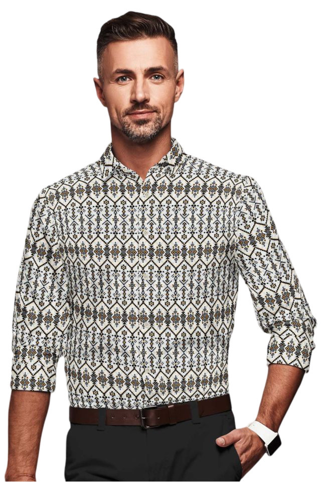 Men's Cotton Blended Printed Full Sleeve Shirt (Multicolor)