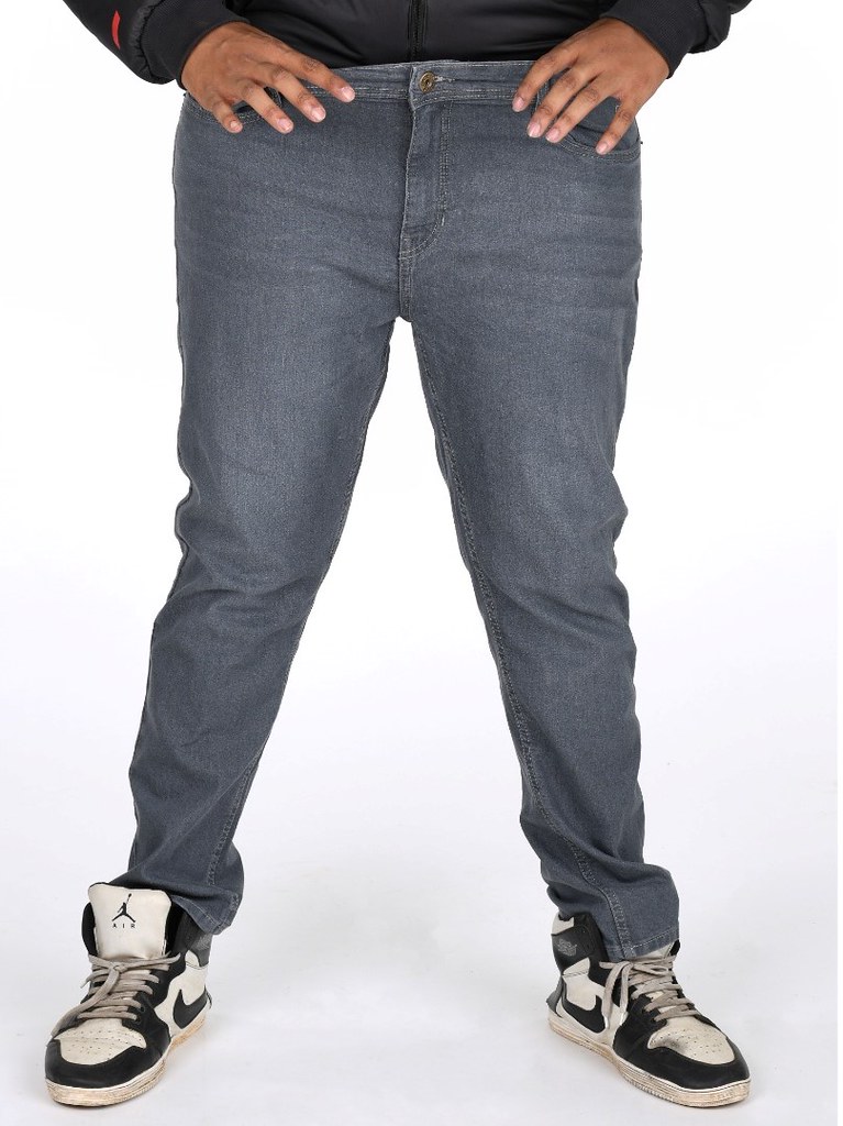Men's Cotton Blended Solid Plus Size Jeans (Grey)