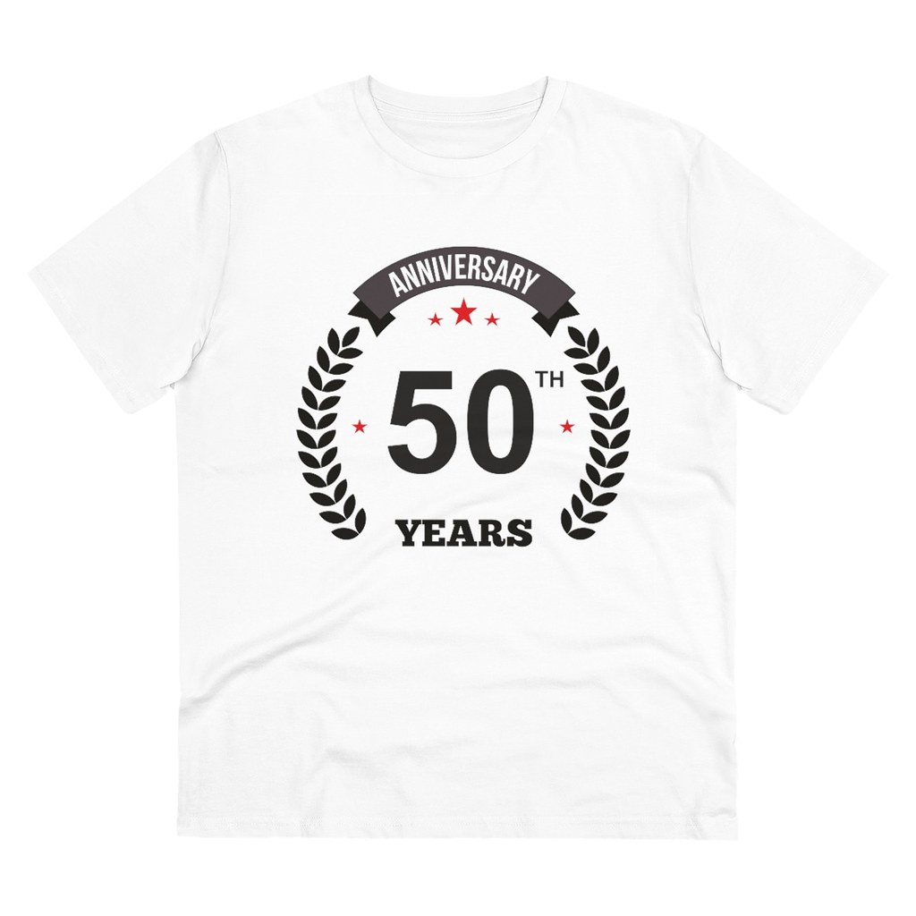 Men's PC Cotton 50th Anniversary Printed T Shirt (Color: White, Thread Count: 180GSM)
