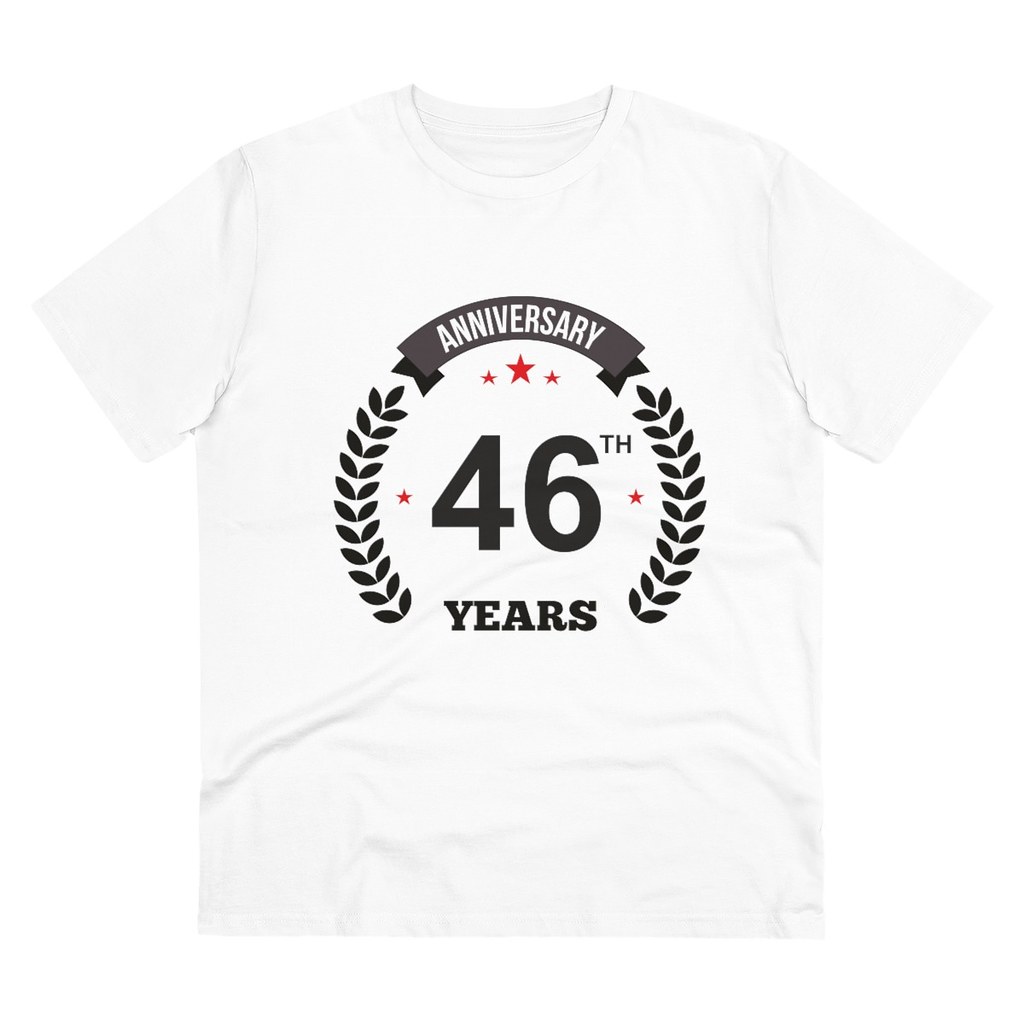 Men's PC Cotton 46th Anniversary Printed T Shirt (Color: White, Thread Count: 180GSM)