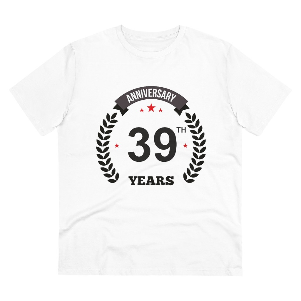 Men's PC Cotton 39th Anniversary Printed T Shirt (Color: White, Thread Count: 180GSM)