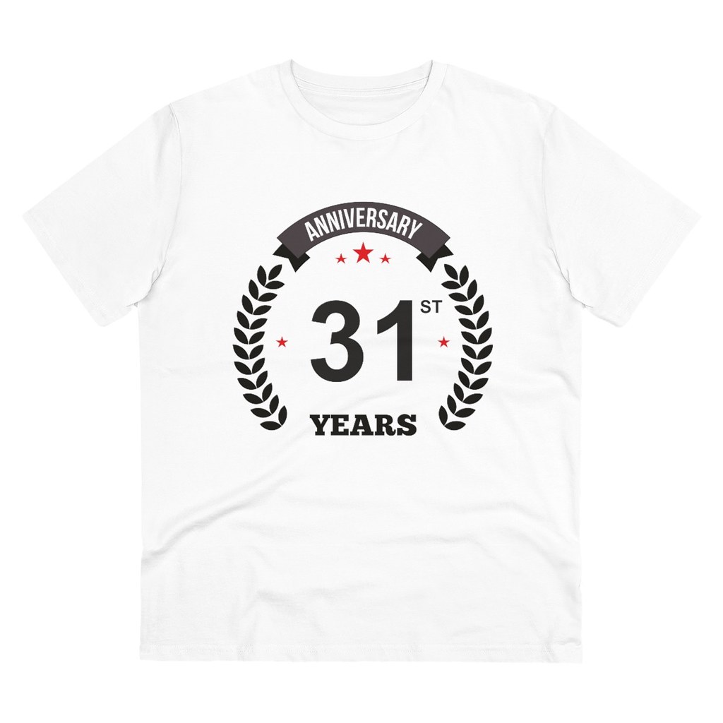Men's PC Cotton 31st Anniversary Printed T Shirt (Color: White, Thread Count: 180GSM)