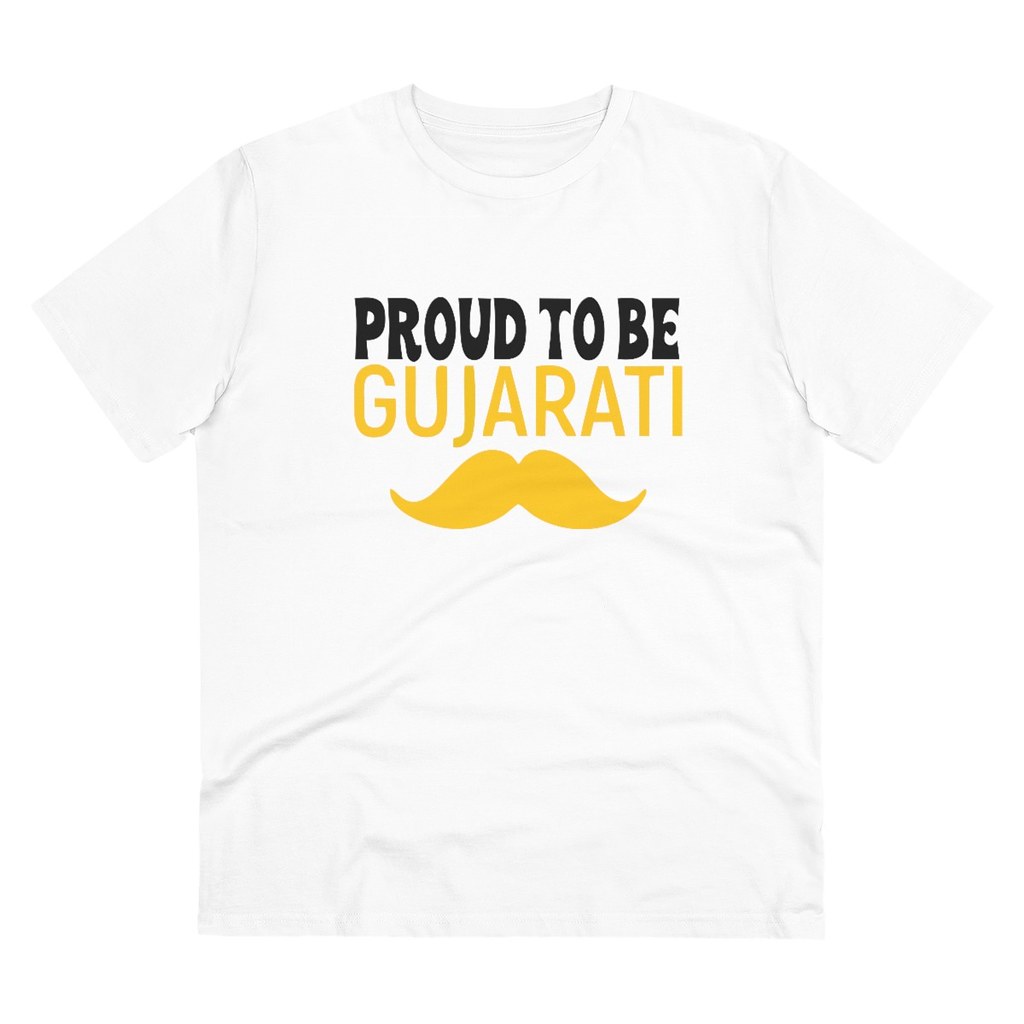 Men's PC Cotton Proud To Be Gujarati Printed T Shirt (Color: White, Thread Count: 180GSM)