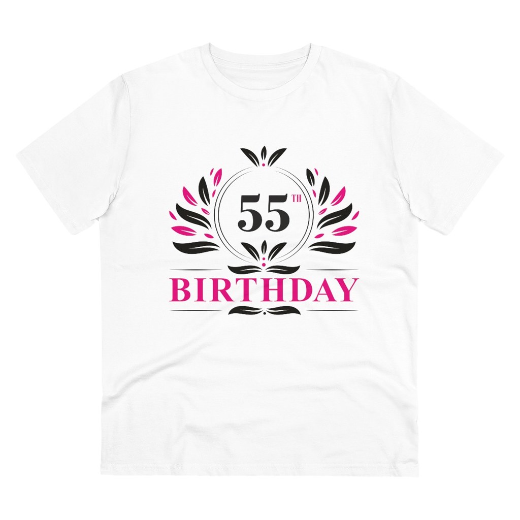 Men's PC Cotton 55th Birthday Printed T Shirt (Color: White, Thread Count: 180GSM)
