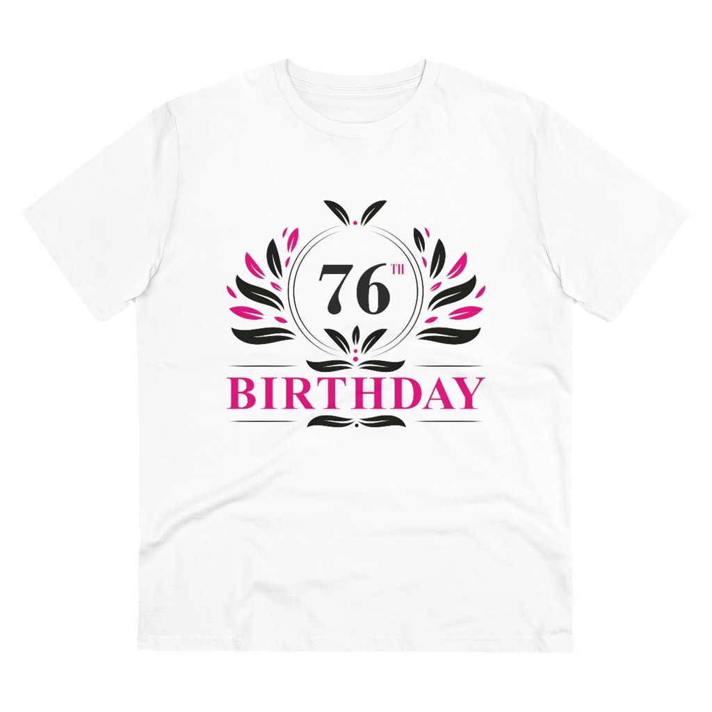 Men's PC Cotton 76th Birthday Printed T Shirt (Color: White, Thread Count: 180GSM)