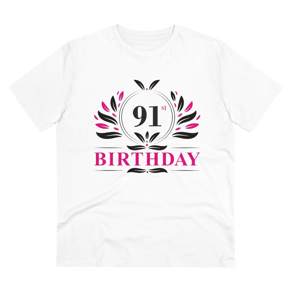 Men's PC Cotton 91st Birthday Printed T Shirt (Color: White, Thread Count: 180GSM)