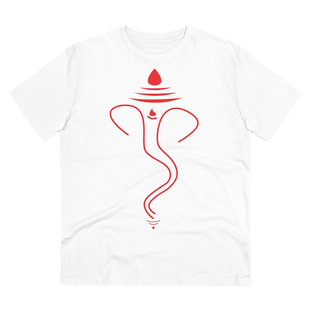 Men's PC Cotton Ganesh Printed T Shirt (Color: White, Thread Count: 180GSM)