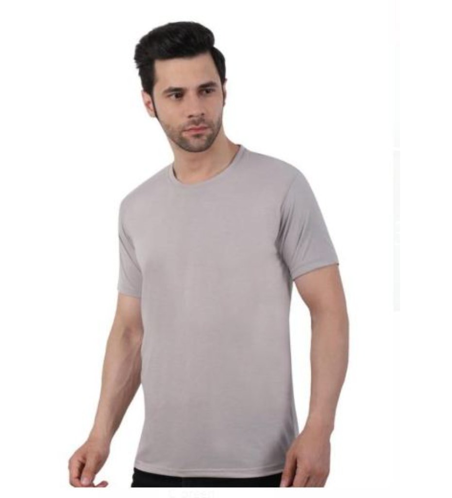 Men's Casual Short Sleeves Cotton Round Neck T-shirt (Grey)