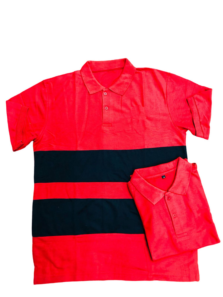 Men's Casual Short Sleeves Cotton Polo Neck T-shirt (Red)