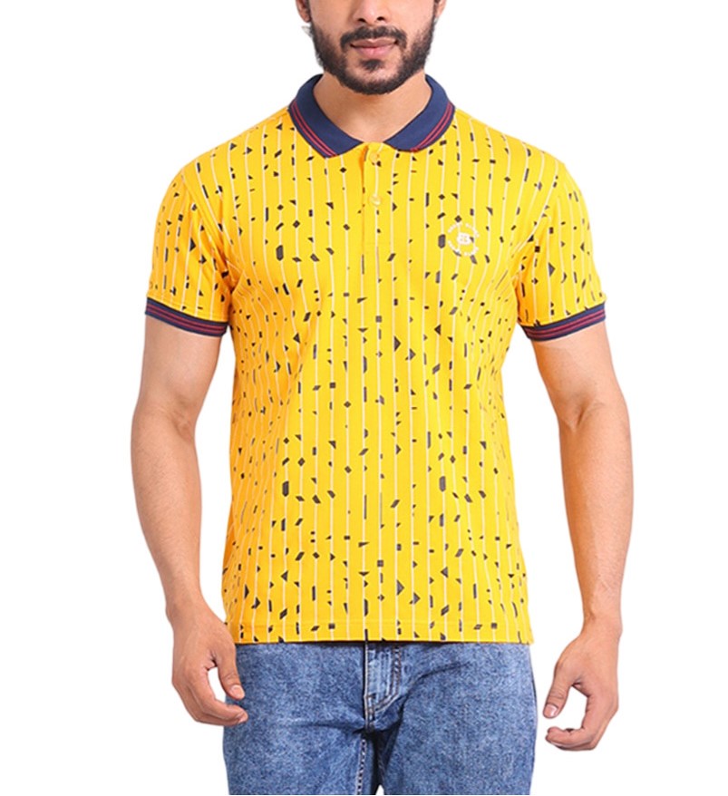 Men's Casual Cotton Printed Polo Neck Half Sleeve T-Shirt (Turmeric)