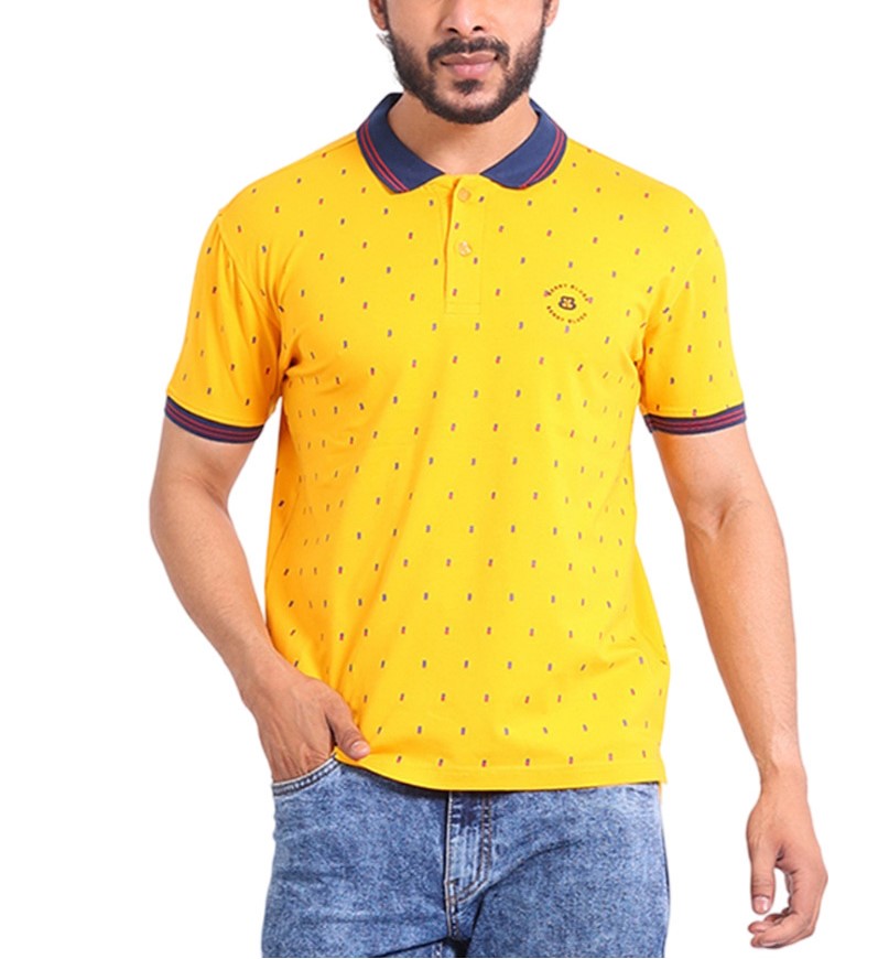 Men's Casual Cotton Printed Polo Neck Half Sleeve T-Shirt (Turmeric)