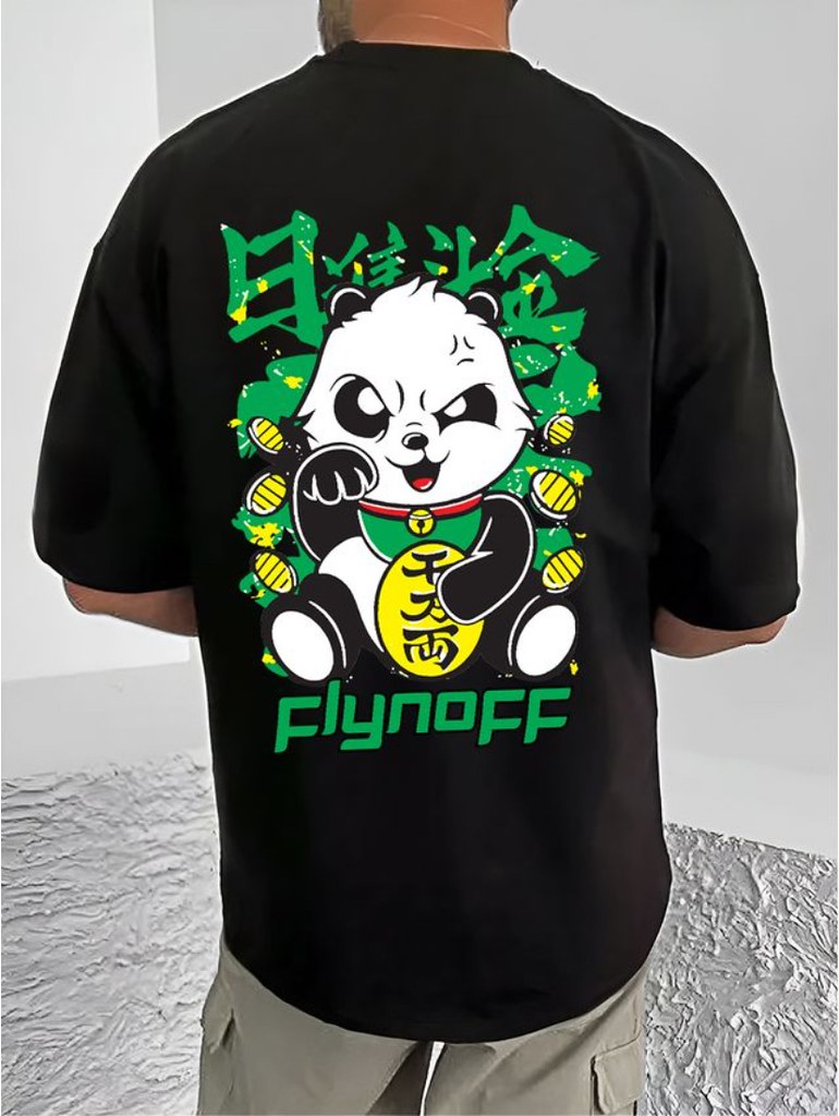 Men's Casual Cotton Blend Printed Round Neck Half Sleeve T-Shirt (Black)