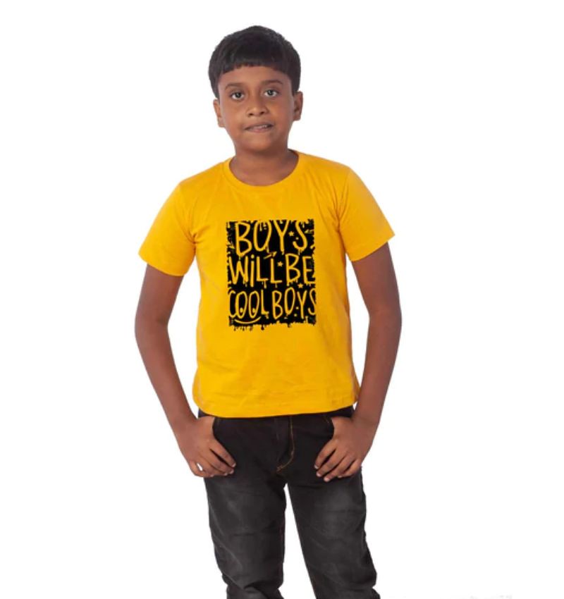 Boys Cotton Will Be Cool Half Sleeve TShirt (Mustard)
