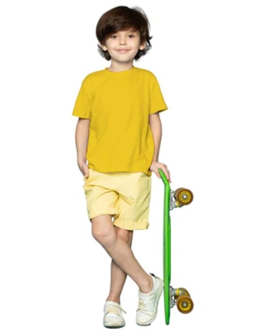 Boys Cotton Plain Half Sleeve TShirt (Yellow)