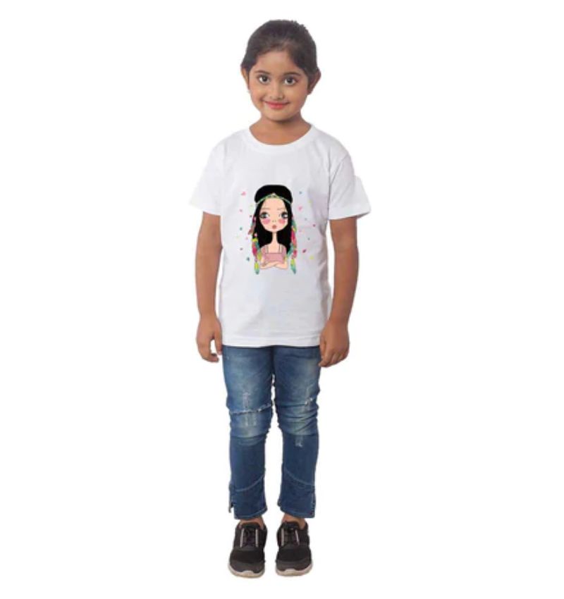 Girls Cotton Tribal Half Sleeve TShirt (White)
