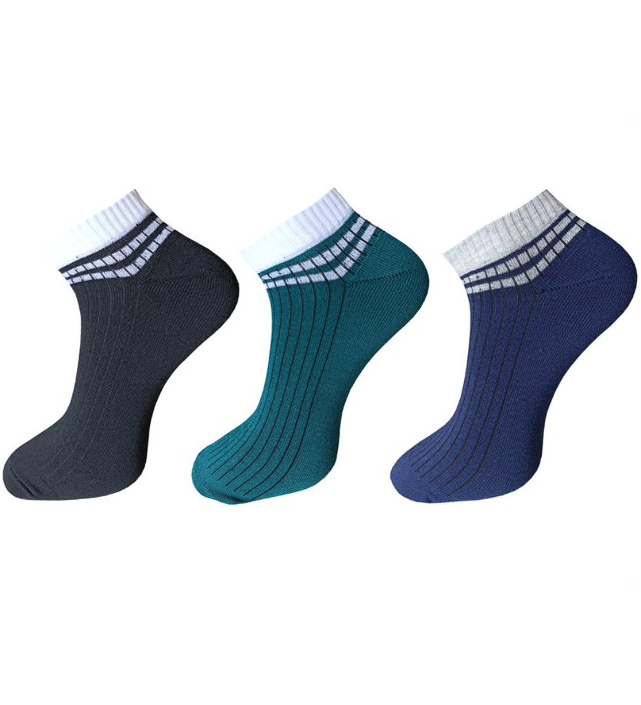 3_Pair Set Unisex Casual Cotton Striped Ankle Length Socks (Multicolor)