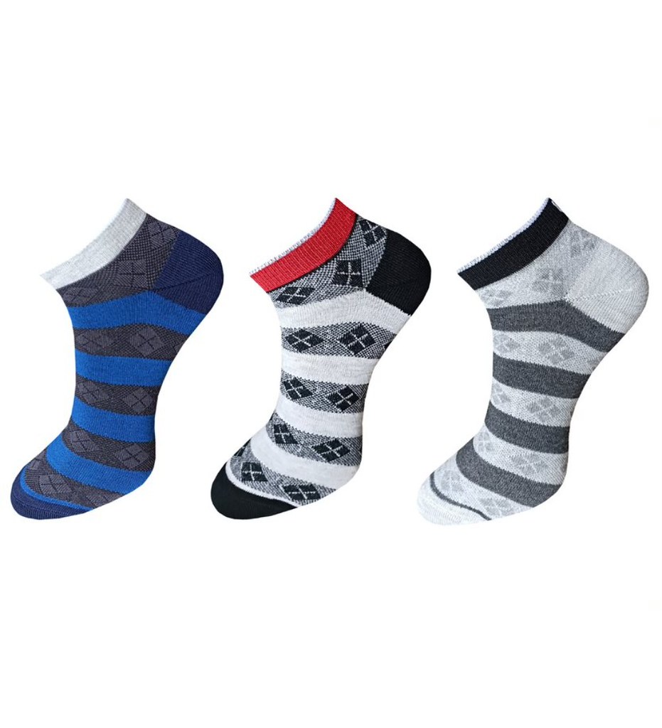 3_Pair Set Unisex Casual Cotton Printed Ankle Length Socks (Multicolor)
