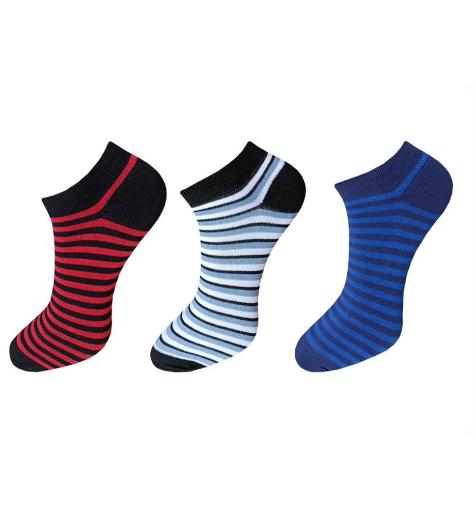 3_Pair Set Unisex Casual Cotton Striped Ankle Length Socks (Multicolor)