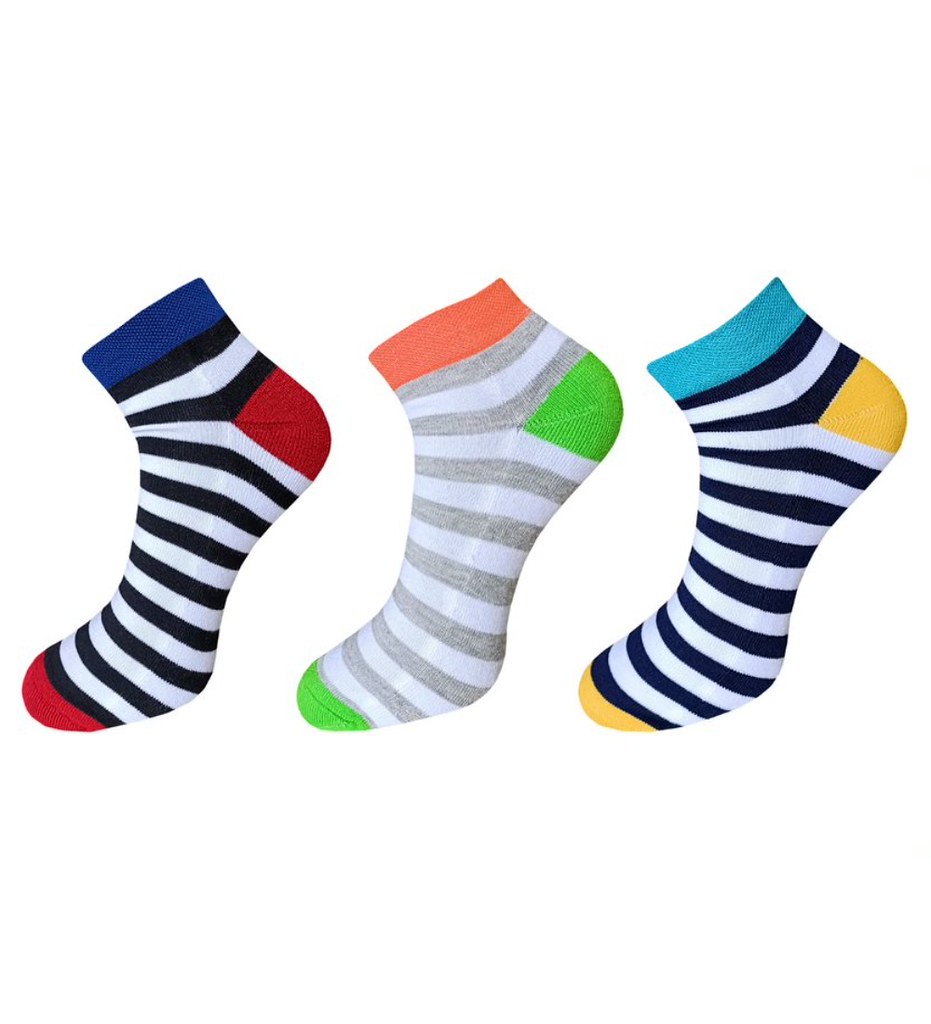 3_Pair Set Unisex Casual Cotton Striped Ankle Length Socks (Multicolor)