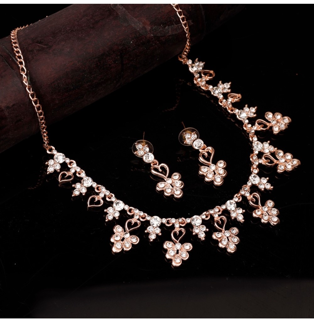 Women's Rose Gold Plated Brass Necklace &amp; Earings Set (Gold)