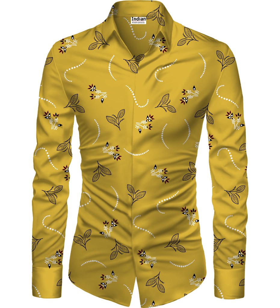 Men's Casual Floral Printed Cotton Blend Unstitched Shirt Fabric 1.6 Mtrs (Mustered)