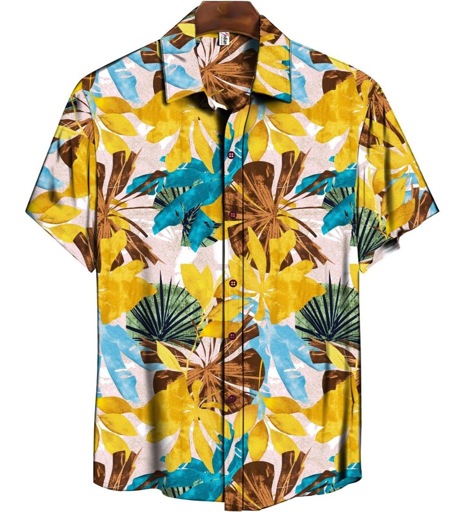 Men's Casual Floral Printed Cotton Blend Unstitched Shirt Fabric 1.6 Mtrs (Yellow)