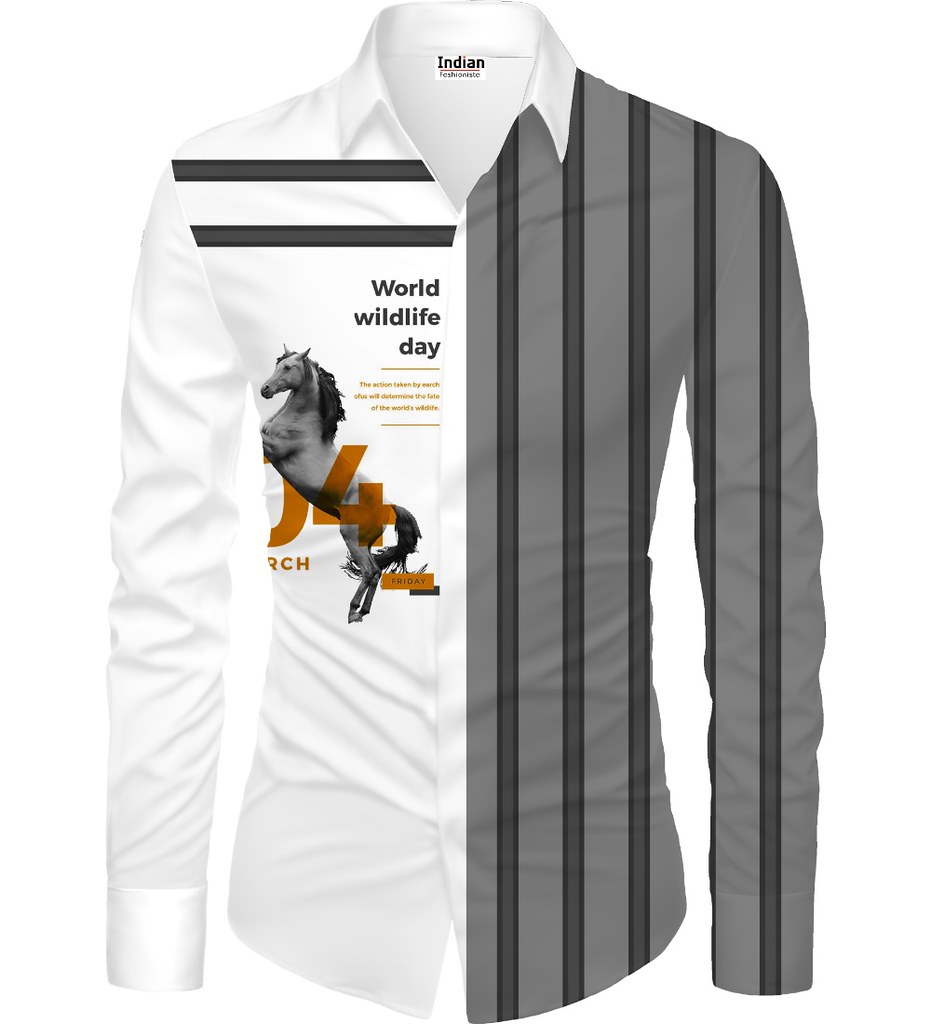 Men's Casual Floral Printed Cotton Blend Unstitched Shirt Fabric 1.6 Mtrs (Grey-White)