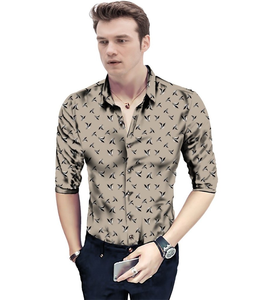 Men's Casual Floral Printed Cotton Blend Unstitched Shirt Fabric 1.6 Mtrs (Brown)