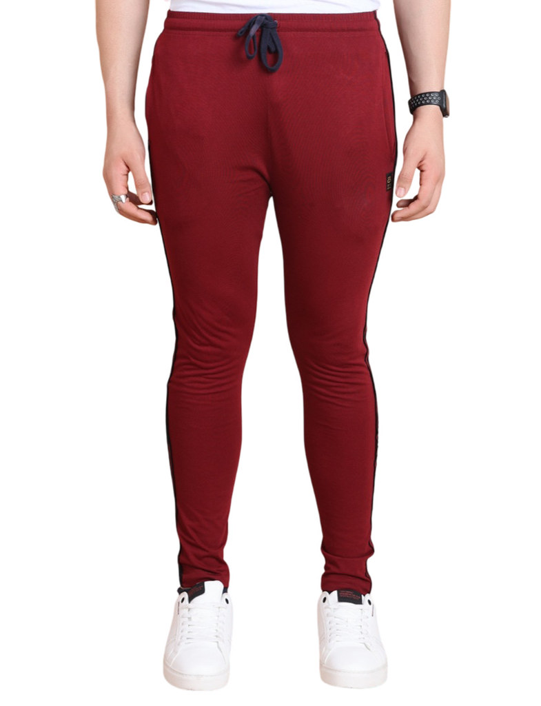 Men's Casual Cotton Striped Full Length Track Pant (Maroon)