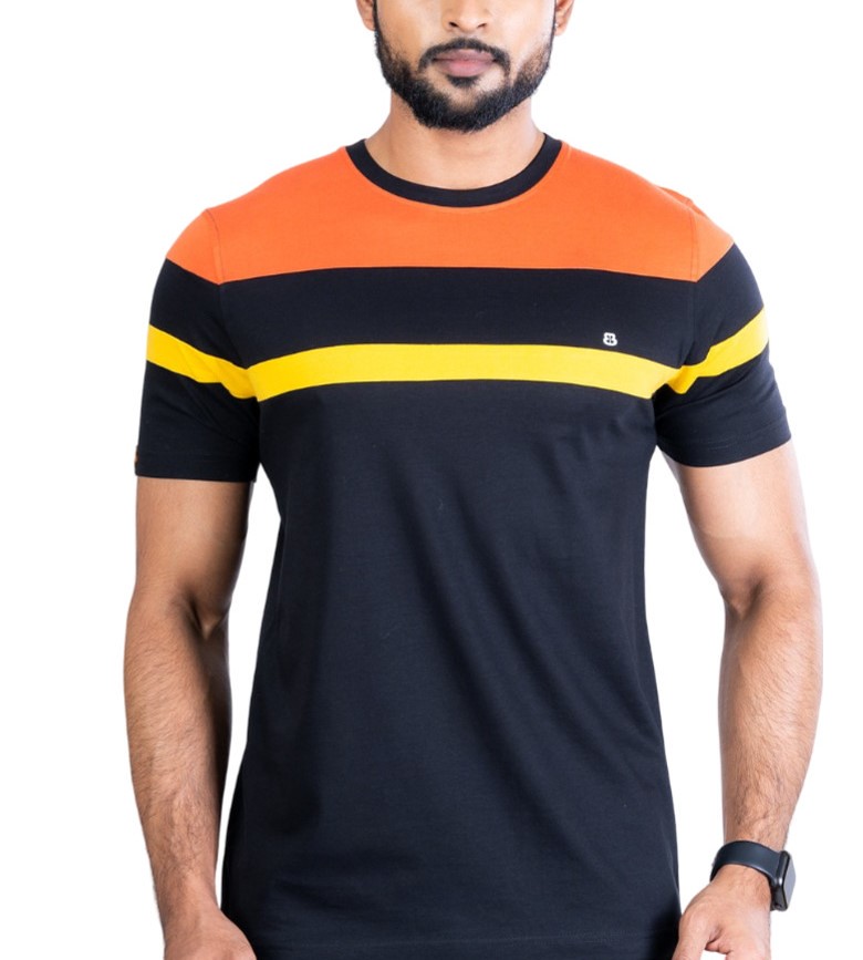 Men's Casual Cotton Printed Round Neck Half Sleeve T-Shirt (Black)
