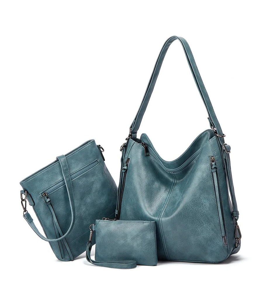 Women's PU Leather Medium Shoulder Zipper Handbag (Blue)