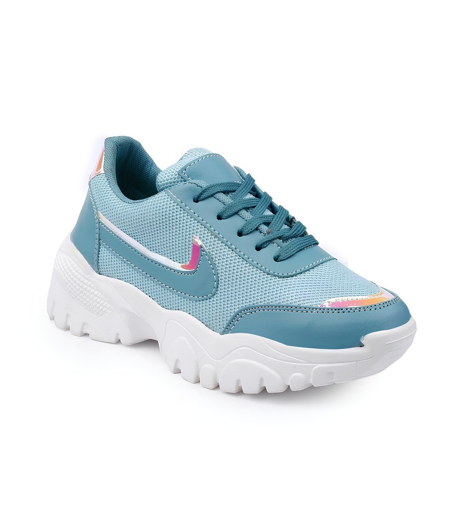 Women's Casual Mesh Printed Lace-Ups Shoes (Blue)