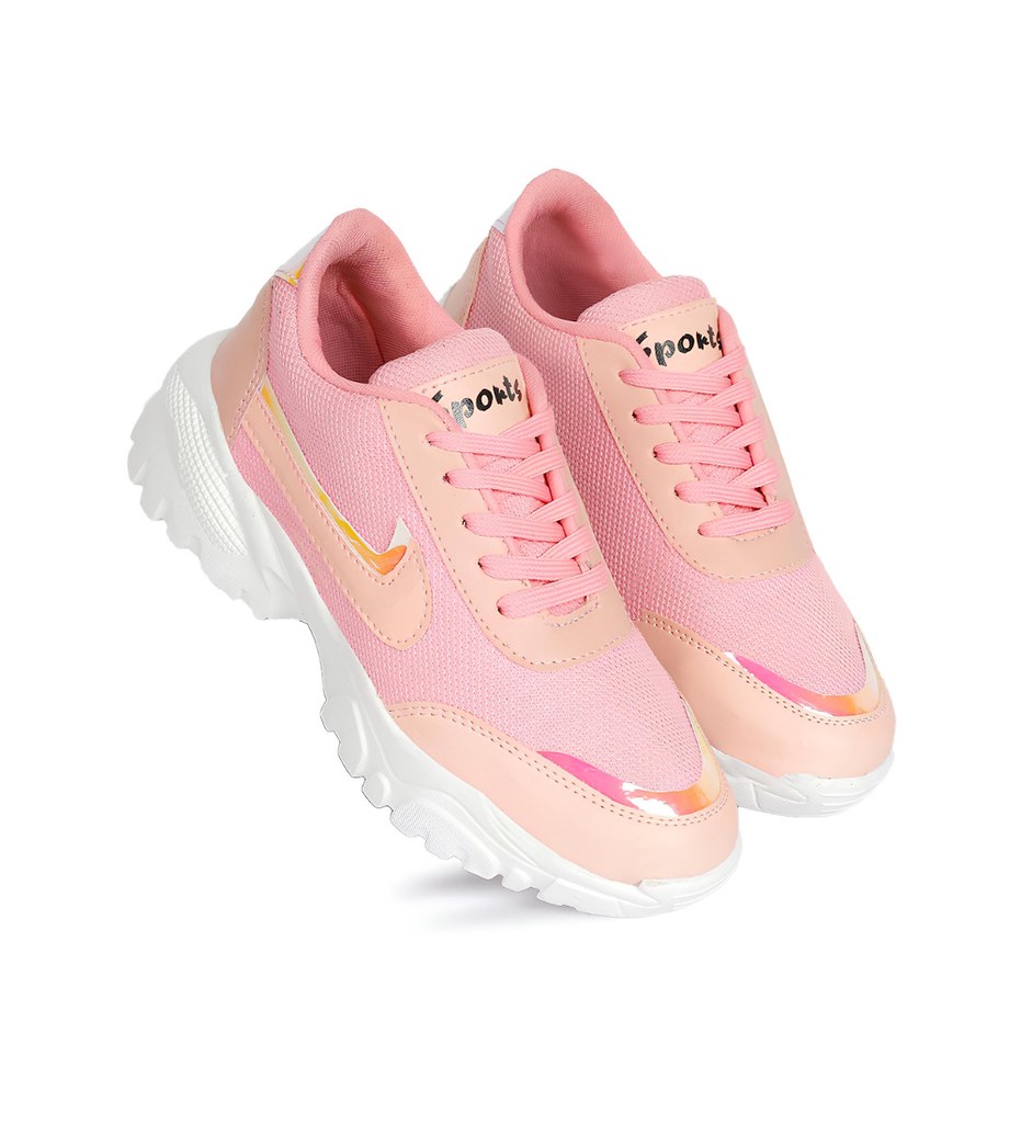 Women's Casual Mesh Printed Lace-Ups Shoes (Pink)