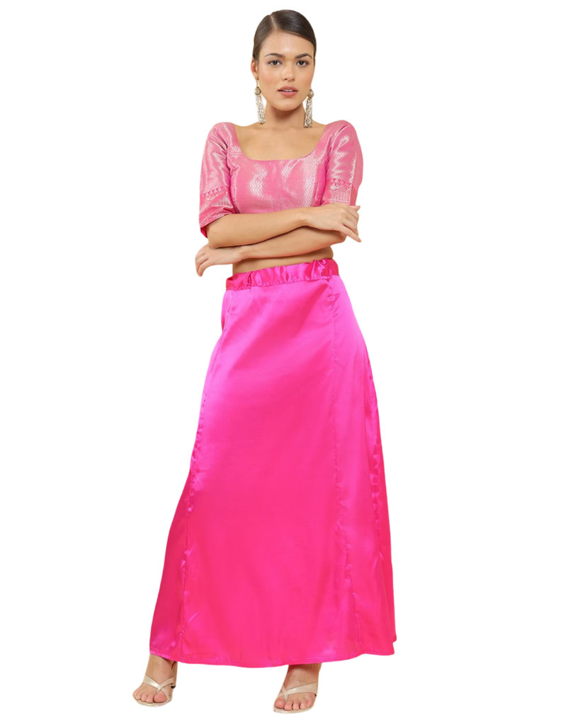 Women's Silk Solid Free Size Petticoat (Pink)