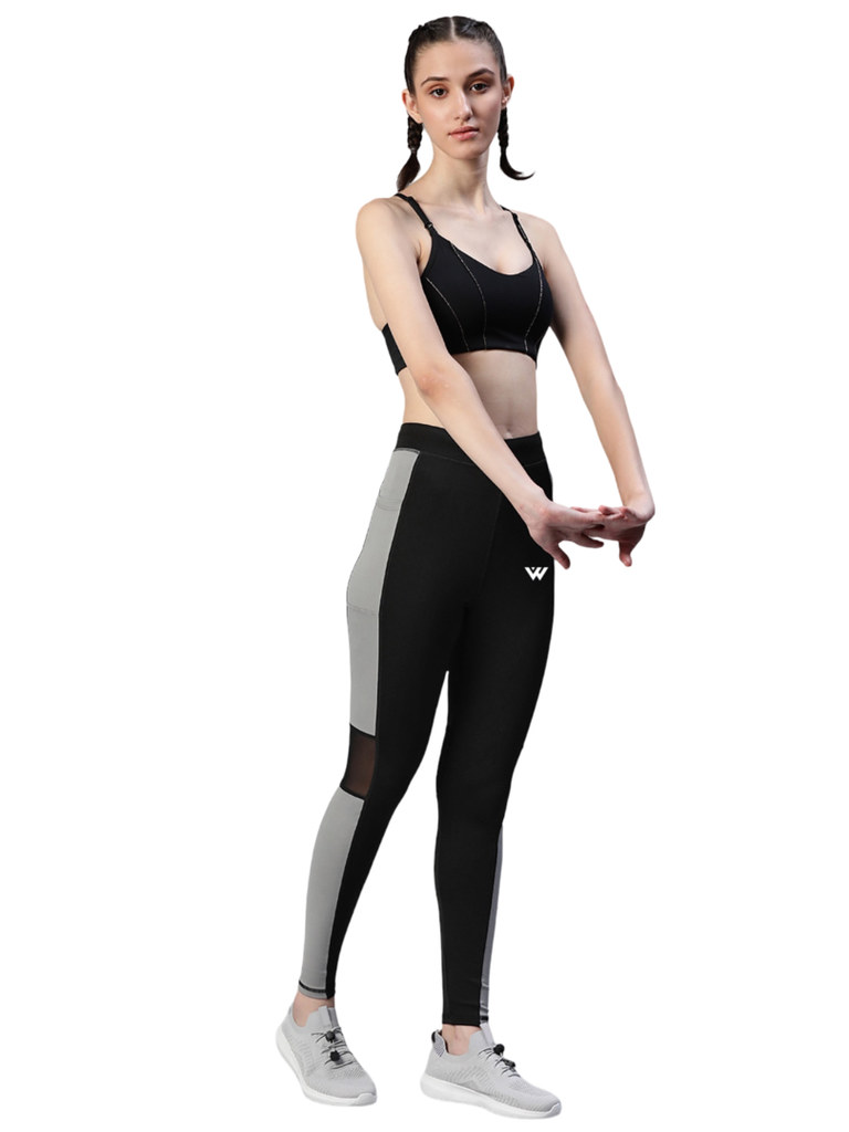 Women's Polyster Solid Sport Leggings (Black &amp; Grey)
