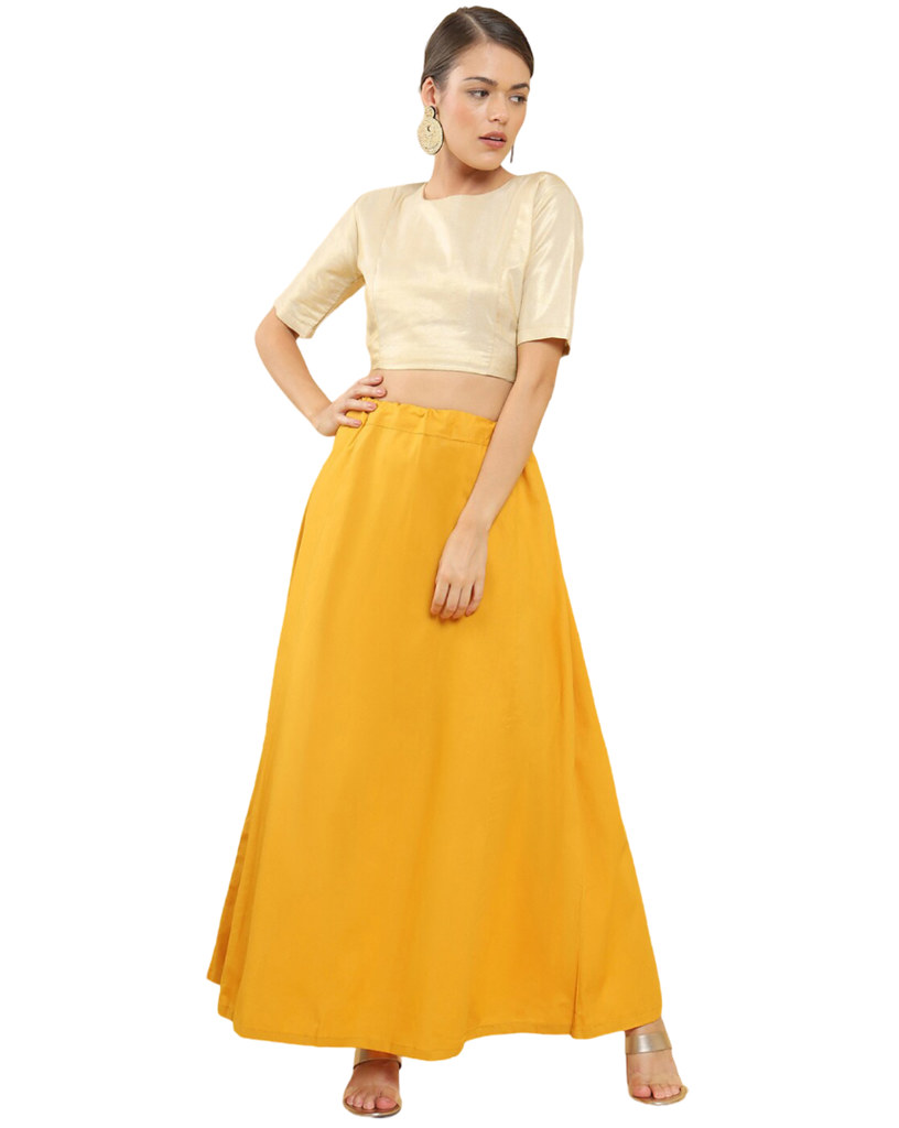 Women's Cotton Solid Free Size Petticoat (Yellow)