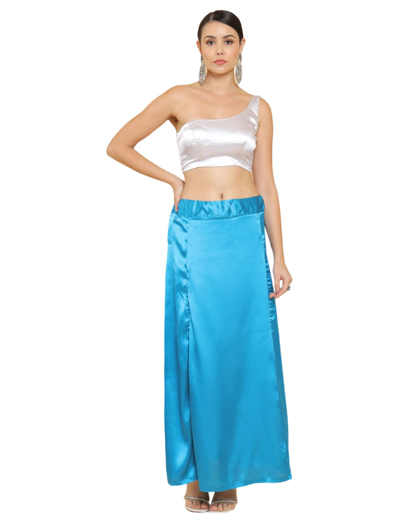 Women's Silk Solid Free Size Petticoat (Blue)