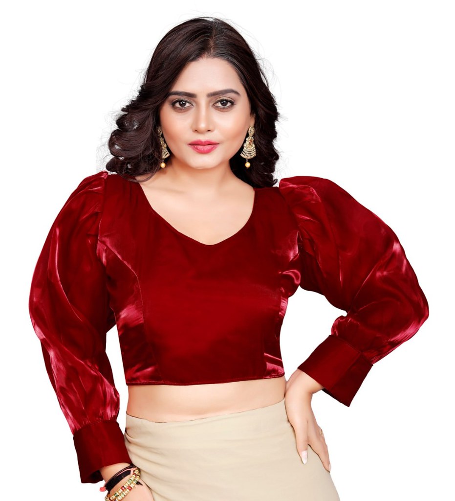 Women'sOrganza Plain Readymade Blouse (Maroon, Size: Free Size)
