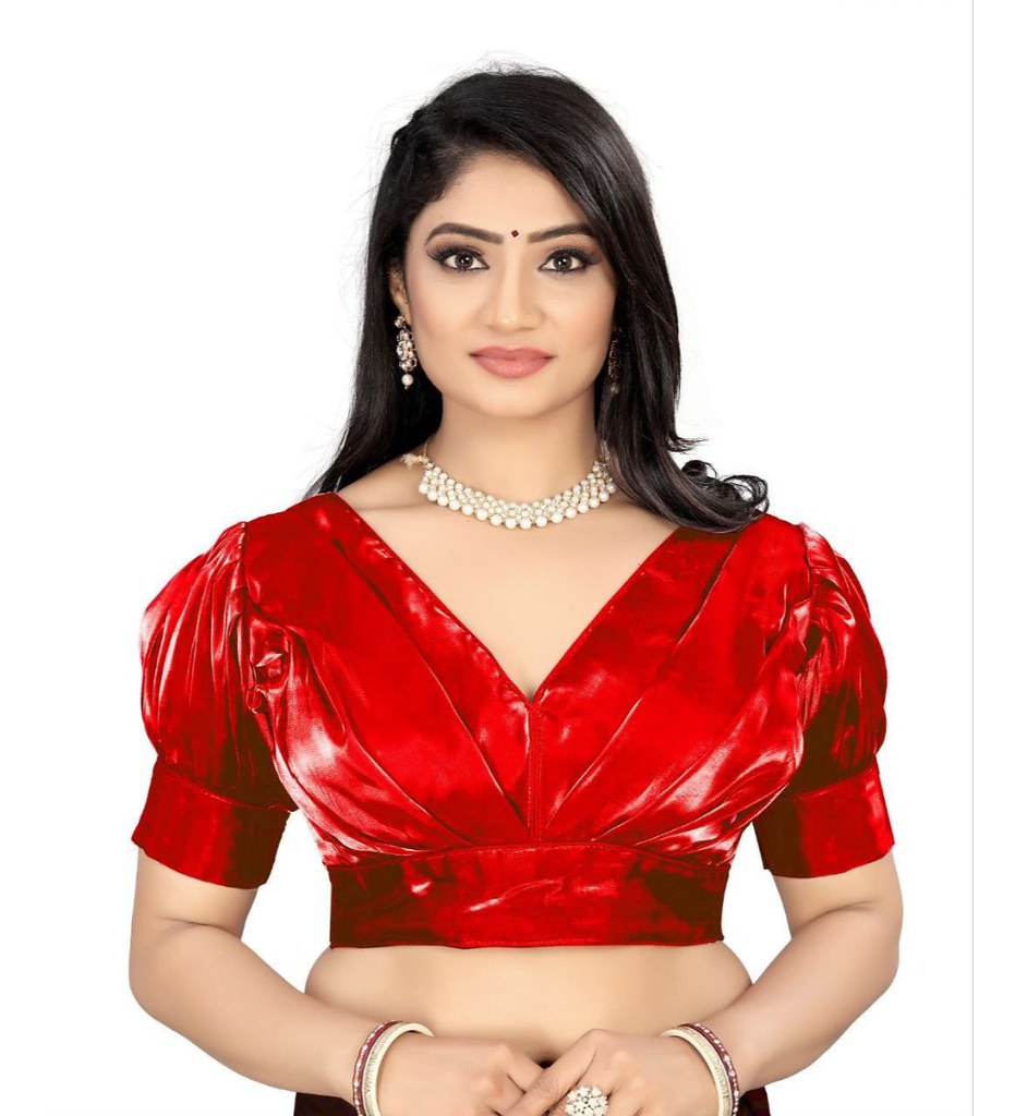 Women'sOrganza Plain Readymade Blouse (Red, Size: Free Size)