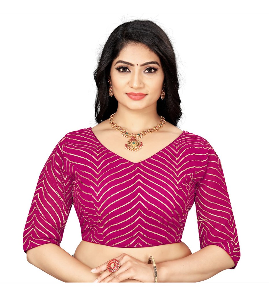Women'sGeorgette Embroidery Readymade Blouse (Pink, Size: Free Size)