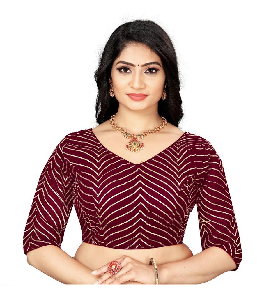 Women'sGeorgette Embroidery Readymade Blouse (Maroon, Size: Free Size)