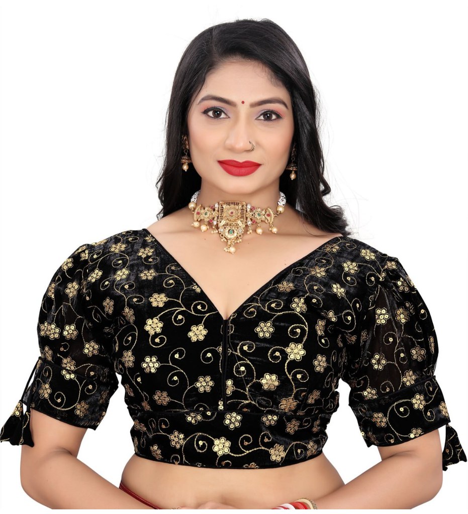 Women'sJimmy Choo Embroidery Readymade Blouse (Black, Size: Free Size)