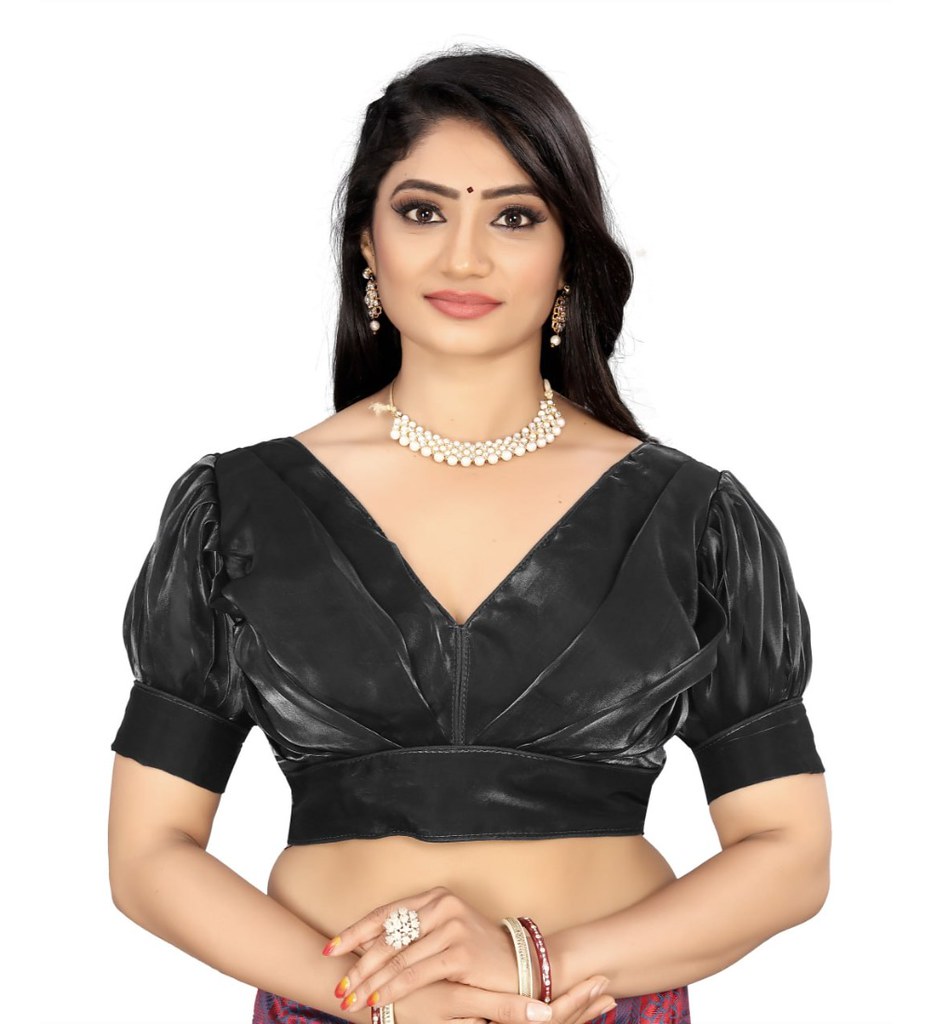 Women'sOrganza Plain Readymade Blouse (Black, Size: Free Size)