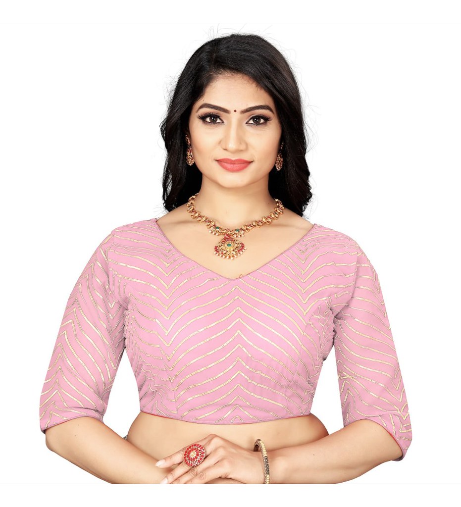 Women'sGeorgette Embroidery Readymade Blouse (L.Pink, Size: Free Size)