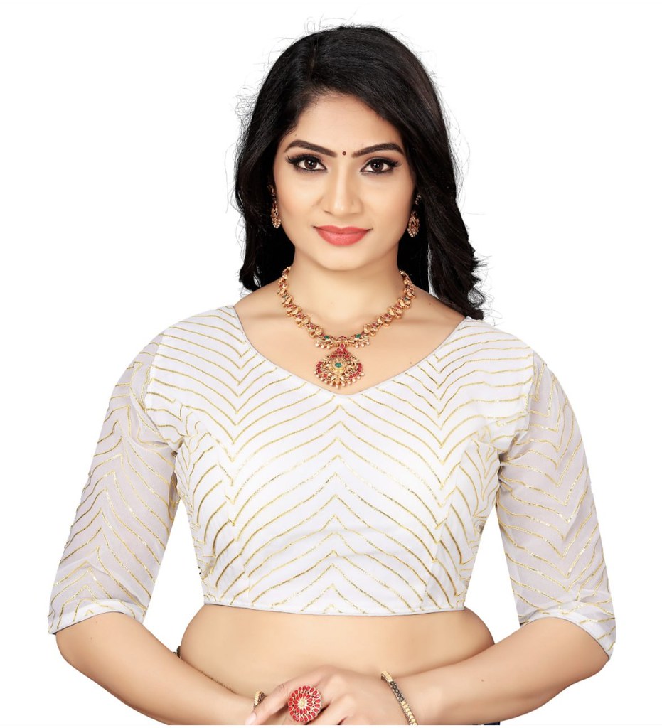 Women'sGeorgette Embroidery Readymade Blouse (White, Size: Free Size)