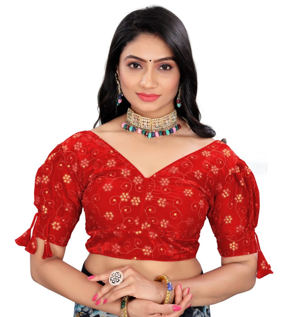 Women'sJimmy Choo Embroidery Readymade Blouse (Red, Size: Free Size)