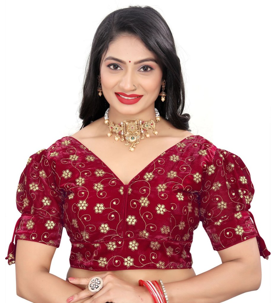 Women'sJimmy Choo Embroidery Readymade Blouse (Maroon, Size: Free Size)