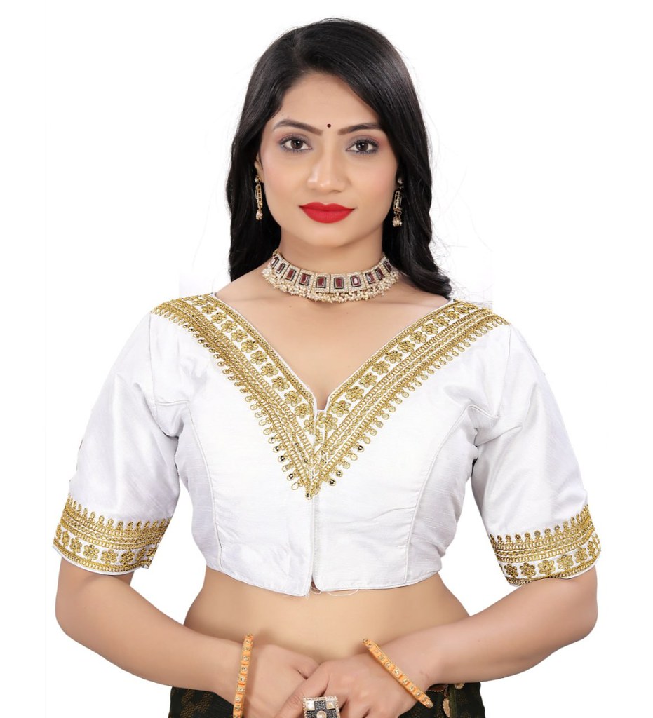 Women'sBanglory Embroidery Readymade Blouse (White, Size: Free Size)