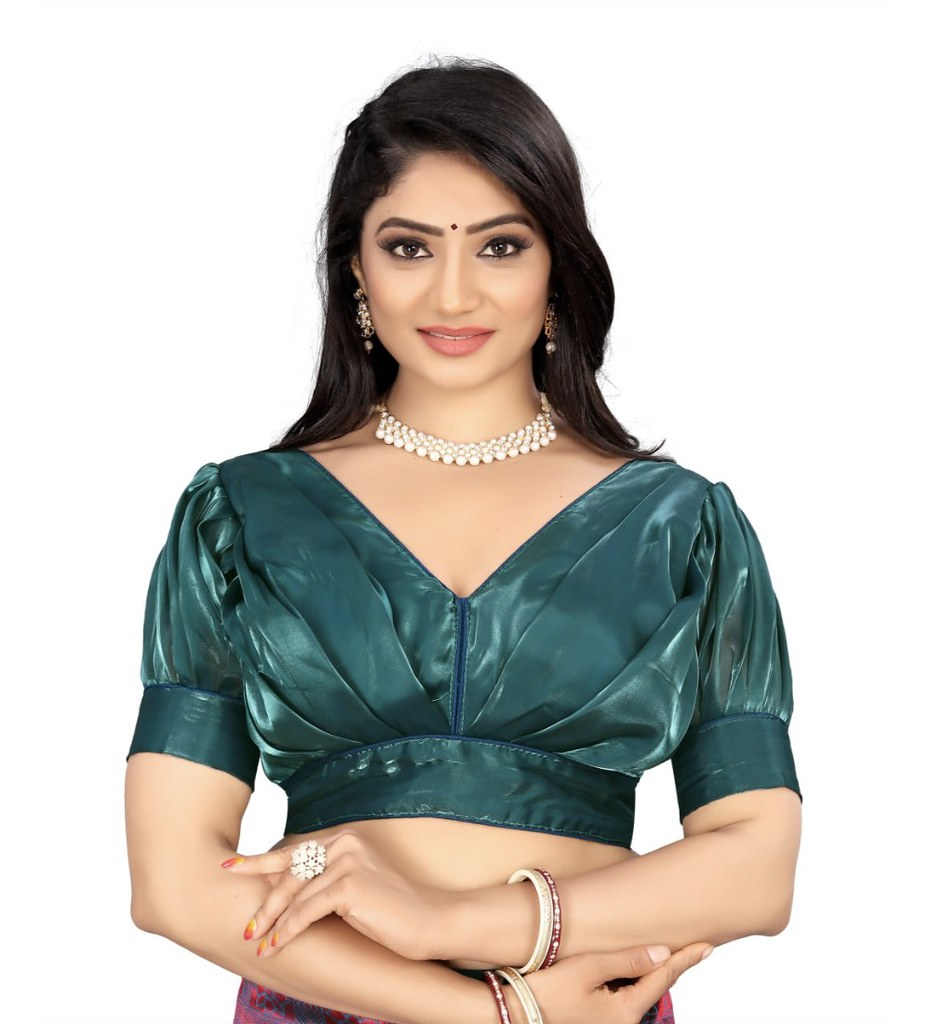 Women'sOrganza Plain Readymade Blouse (Marine Teal, Size: Free Size)