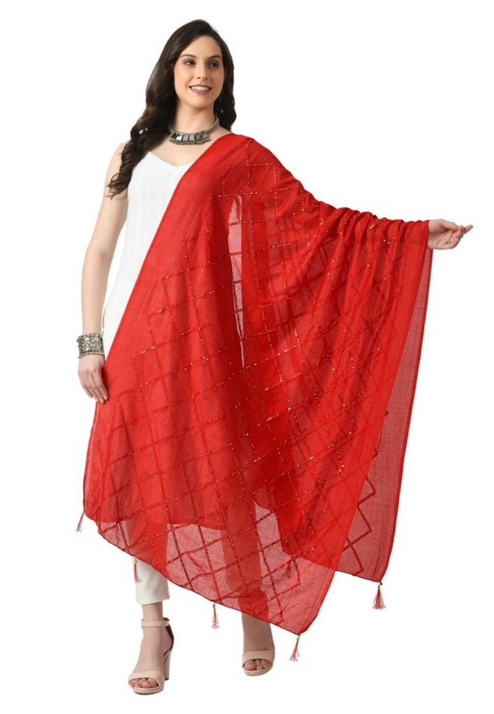Women's Chanderi Self Design Dupatta (Red, Length:Free Size)